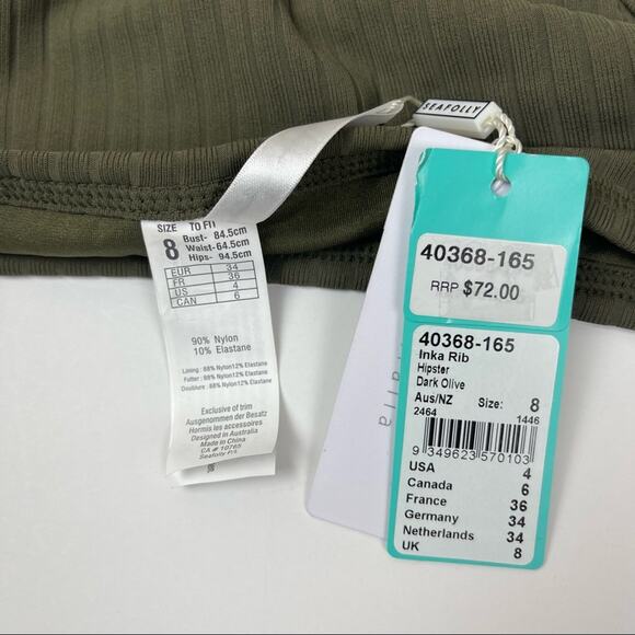 Seafolly Inka Rib Hipster Bikini Bottom Dark Olive Size 4 - Picture 7 of 10